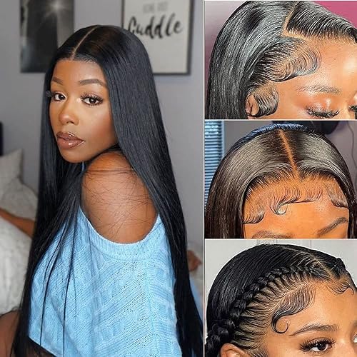 Pelucas de cabello humano lacio con encaje frontal transparente de 13 x 6 pulgadas para mujeres negras densidad 180 pelucas de cabello humano con
