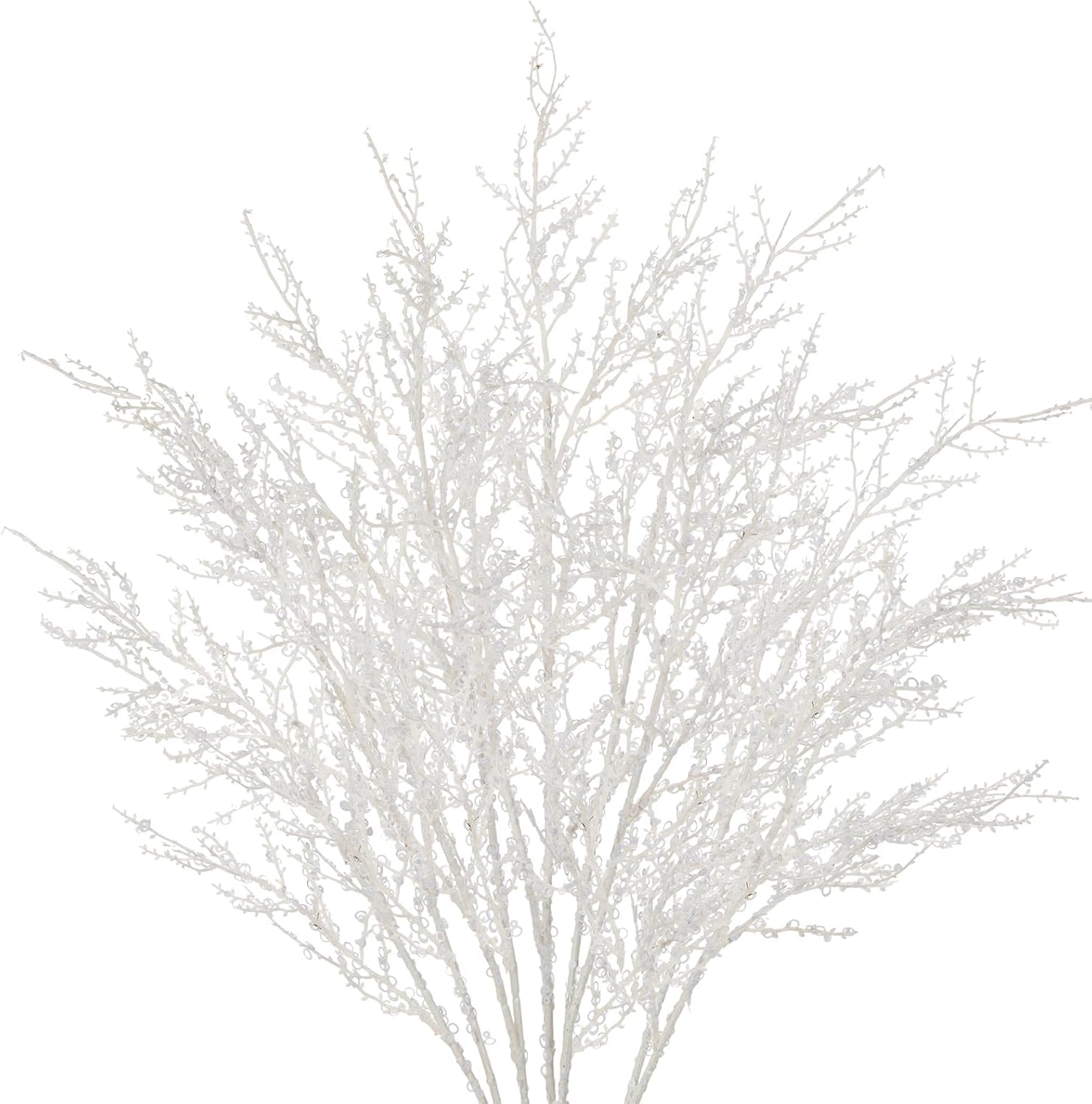 30.7" Christmas White Glitter Stems, 5Pcs Artificial Spray Leaf Picks Long Branches for Christmas Tree DIY Xmas Wreath Garland Arrangment Vase Bouquets Table Centerpieces Decoration Home Decor White 2#5pcs