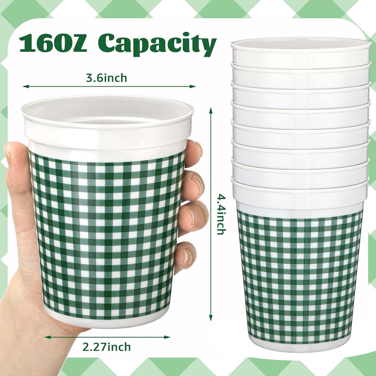 Yungyan 24 Pcs Gingham Plastic Cups Reusable Camp Bachelorette Party Supplies 16 oz Pastel Pink and Green Plaid Checkered Cups Picnic Party Decor for Travel Drinking Holiday Birthday Bridal Shower