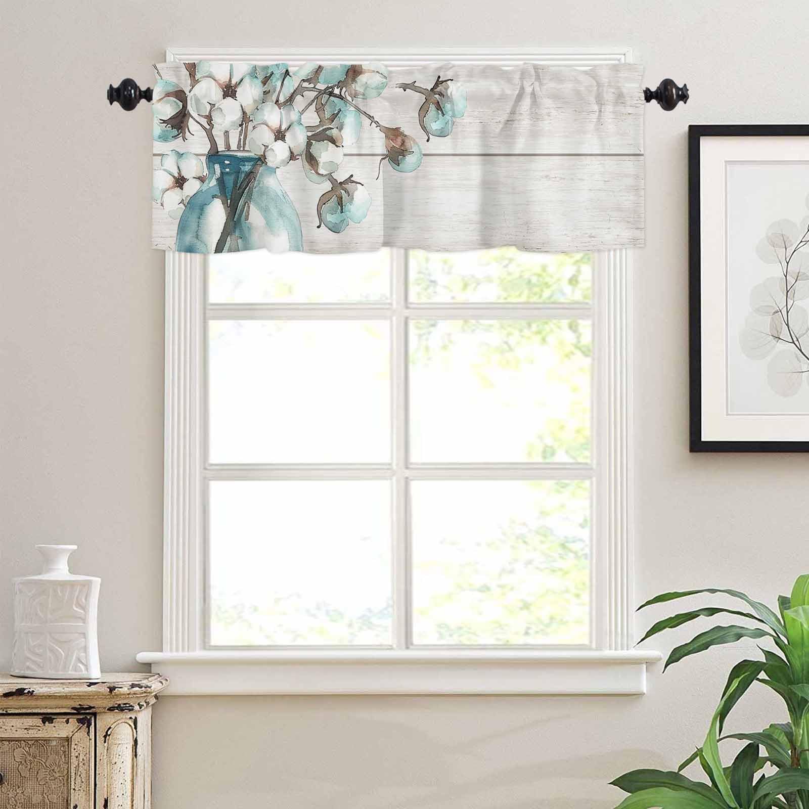 ARTSHOWING Wooden Plank 1 Panel Tier Window Curtain Valance Rod Pocket Curtain Insulated Blackout Drape Short 54x18inch for Kitchen Bathroom or Small Window, Family Gathers Here Mason Jar Floral