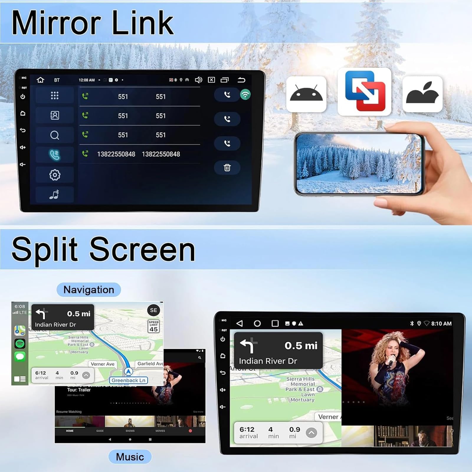 Radio Samochodowe 2 DIN do Fo-rd Focus 2011–2017 z 9-calowym ekranem Dotykowym, Obsługą Bezprzewodowego Apple CarPlay i Android Auto, Bluetooth, Mirror Link, EQ/FM/RDS, USB, Obsługą (Size:8Core 2+32G)