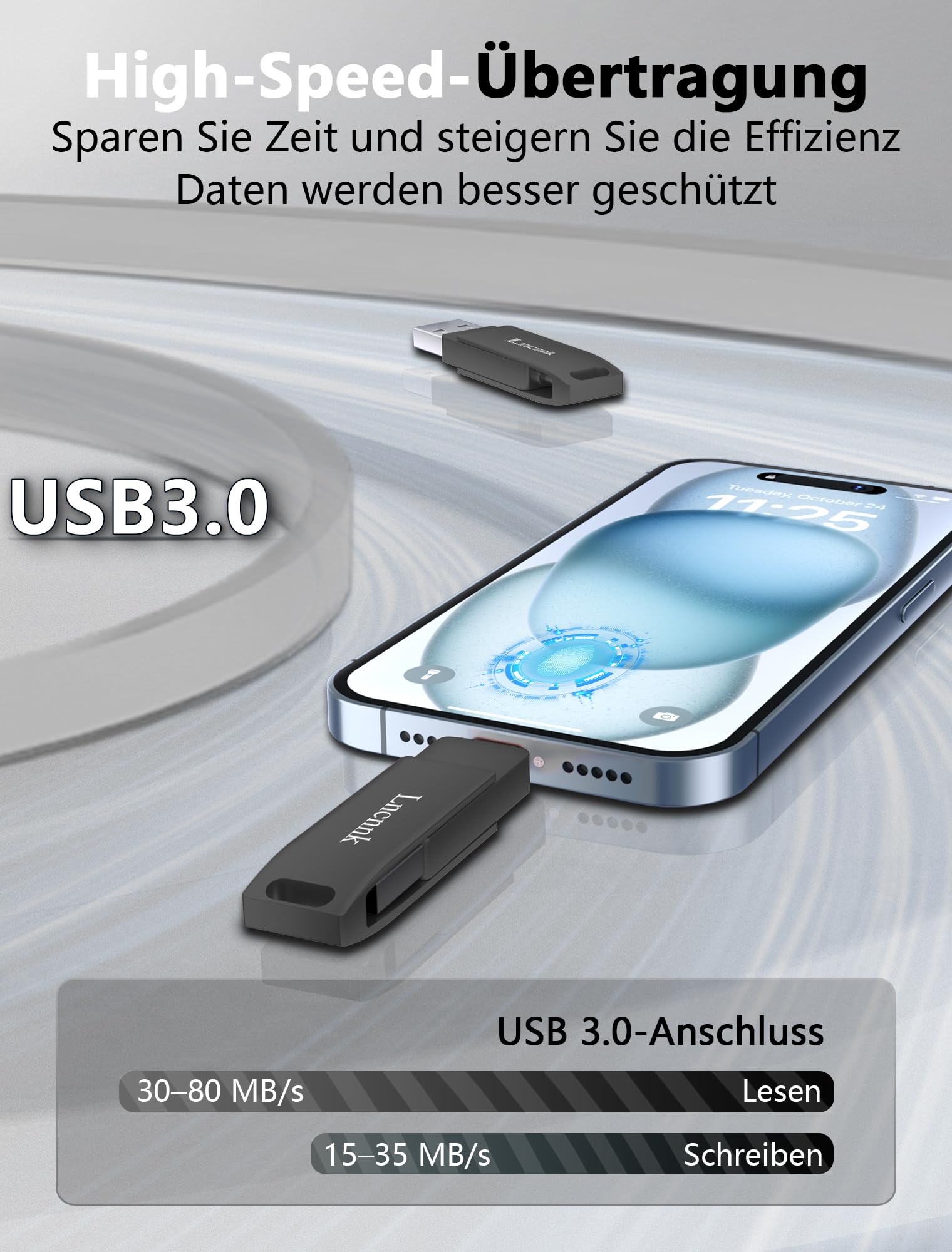 MFi USB Stick 256 GB Für IPhone – 3-in-1 Speicherstick Für IOS/Android/PC