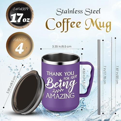 Miniatura 2 de Sumind Regalos de agradecimiento de Navidad para empleados, tazas de café de acero inoxidable de 17 onzas con asa, tapa y popote para el personal de