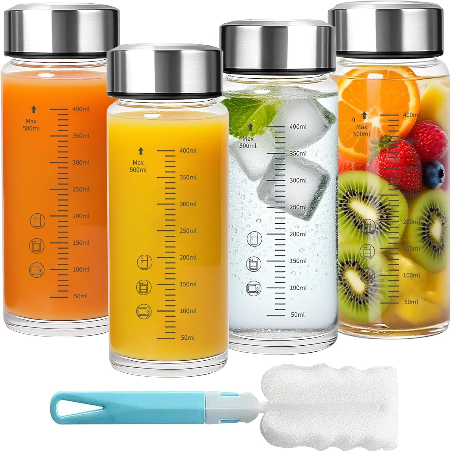 16oz Glass Juice Bottles – 4 Pack Wide Mouth Glass Bottles with Lids- BPA Free, Borosilicate Stainless Steel Lids for Juicing, Smoothies, Infused Water, Beverage Storage 16oz Glass Juice Bottles – 4 Pack Wide Mouth Glass Bottles with Lids- BPA Free, Borosilicate Stainless Steel Lids for Juicing, Smoothies, Infused Water, Beverage Storage