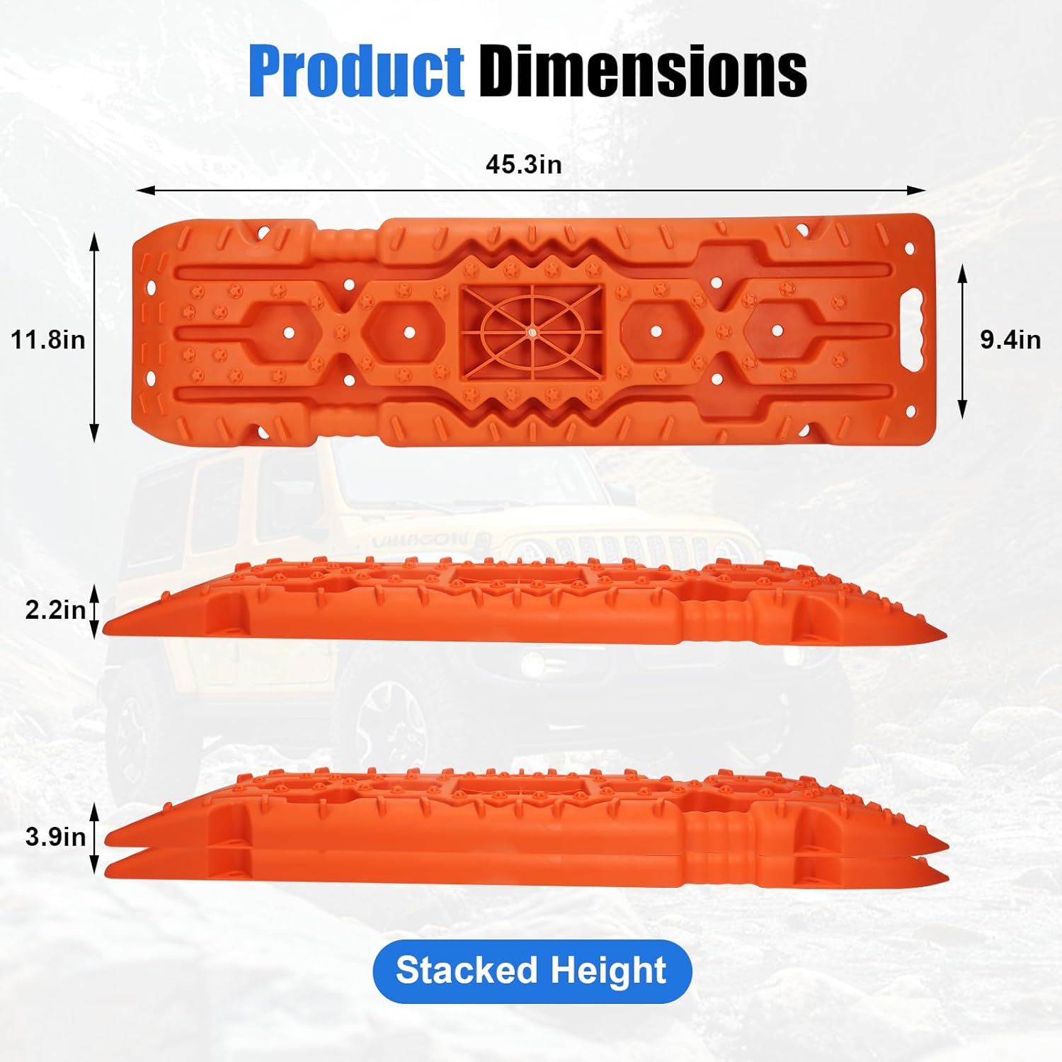 Off-Road Traction Boards, 2Pcs Recovery Tracks for Jeep, Truck & SUV – Heavy-Duty Traction Mats for Mud, Snow & Sand with Storage Bag for Emergency Tire Ramp (Orange)
