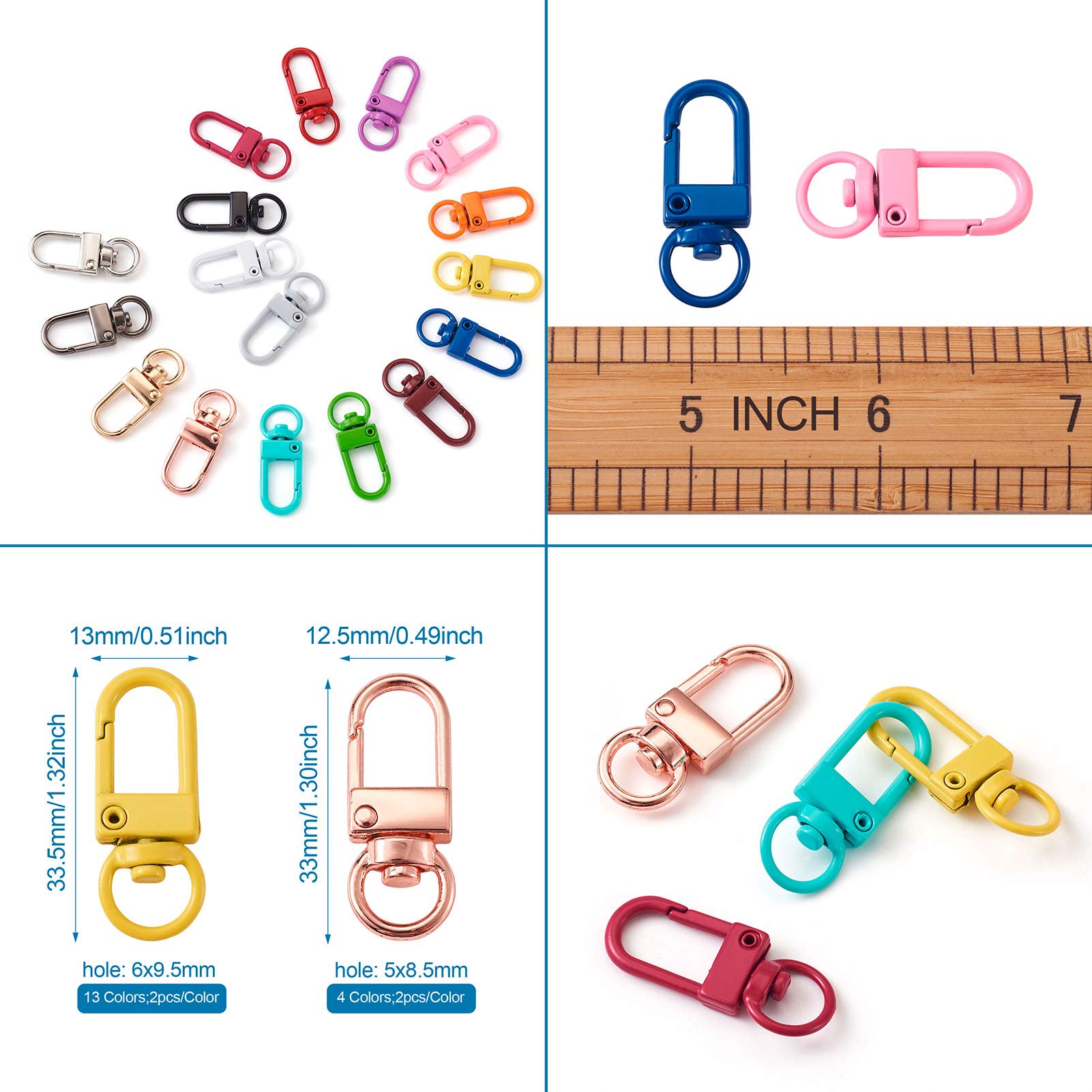 AYVANBER 4 Stks Draaibare Sluitingen Lanyard Snap Haak Kreeft Klauw Sluiting Veerbelaste Clip Metalen Zinklegering Sleutelhanger voor Riem Tas Naaien Handtas Portemonnee Hardware Craft Kat Hond Kraag