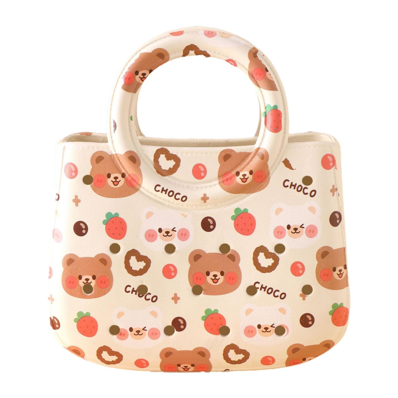 Borsa Mare Donna Borsa Spiaggia Impermeabile Borsa Cartoon Manico EVA Creativa Borsa con Fori Regalo Traspirante Adatta a Piscina Barca Viaggi, Orso di Fragole