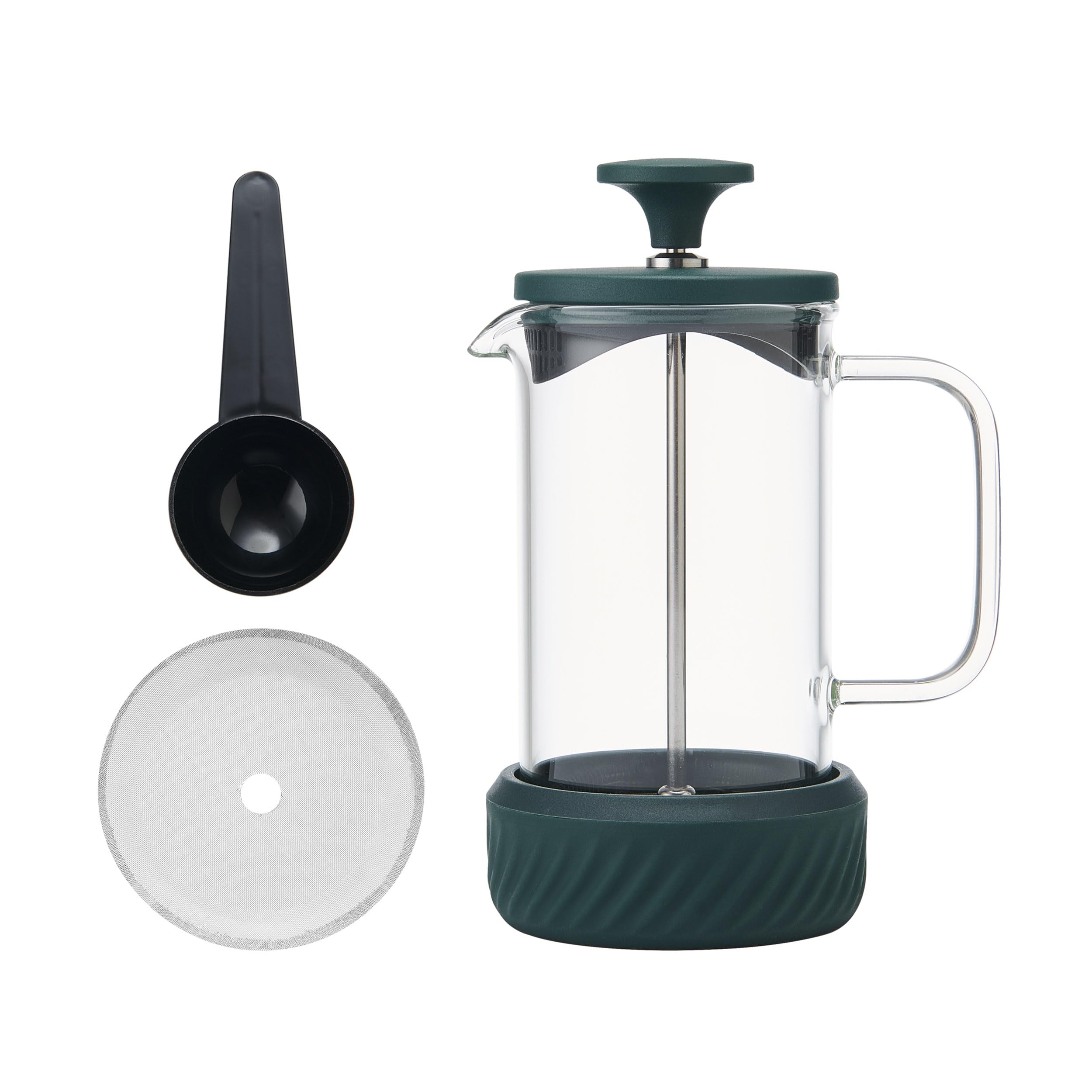 La Cafetière 'Zero' 3 Cup Cafetiere, Green Stainless Steel No Mess French Press with Borosilicate Glass Beaker, Removable Base for Grounds Disposal, Gift Boxed, 350ml