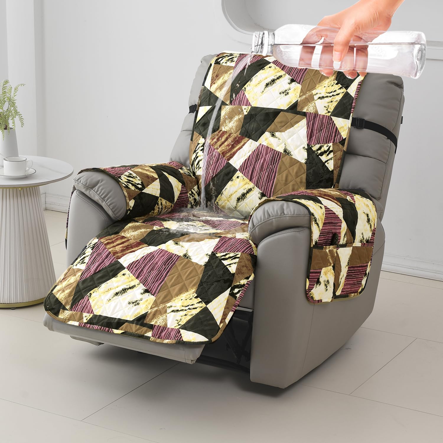 HOKIPO Recliner Mat - Waterproof Beige Abstract -11