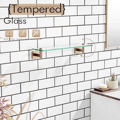 Miniatura 5 de KOKOSIRI Estantes de pared para baño, estante flotante de vidrio templado, estante colgante para almacenamientodecoración de habitación, 20