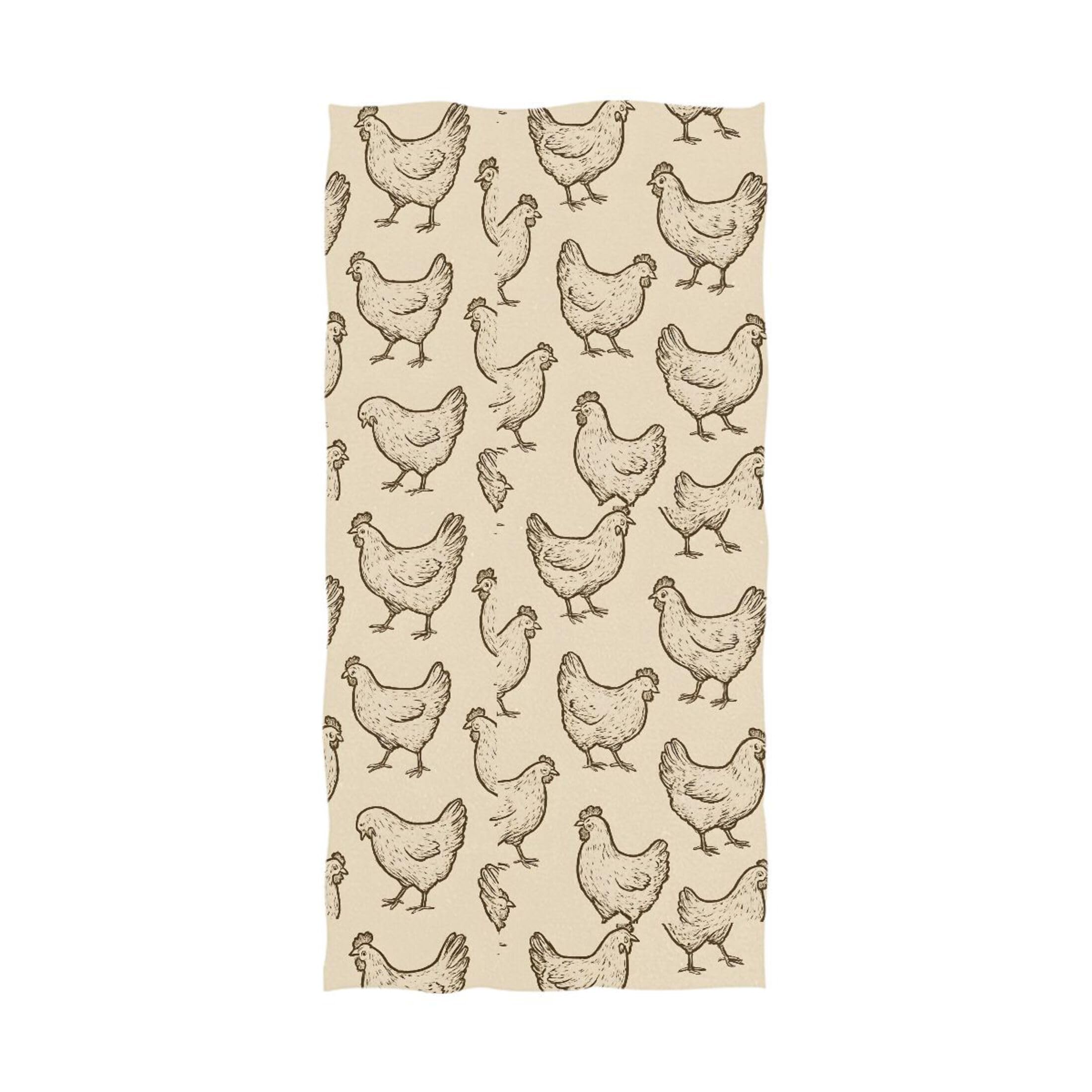 Kutsu Chicken Pattern Bath Towel, Highly Absorbent Cotton Soft Bath Hand Towel for Bathroom Kitchen Hotel Spa, 64 x 32 In