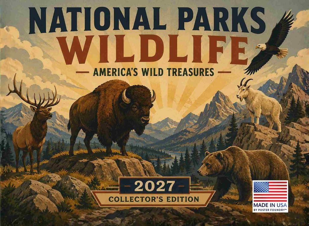 National Parks Wildlife Vintage Travel Poster Calendar 2027 Monthly Wall Calender 12 Month — image 1