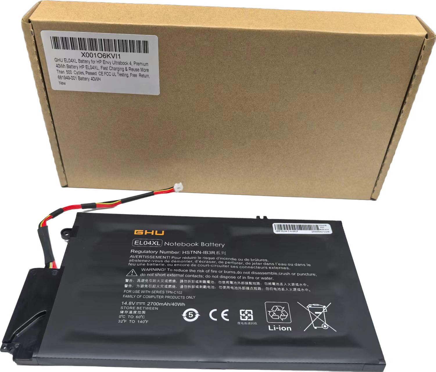 GHU New Battery EL04XL EL04 Compatible with HP Envy TouchSmart 4 Series Fit 681879-1C1 681879-171 681879-541 681949-001 HSTNN-IB3R HSTNN-UB3R TPN-C102 14.8V 2700 mAh 40 WH