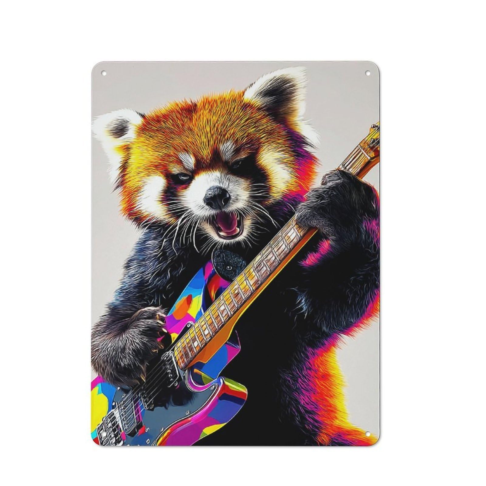 Junmoney Colorful Red Panda Rocking Out Country Farmhouse Metal Sign 40X30cm, Farmhouse Wall Decor For Dining Room, Cafe, Entryway Or Family Room