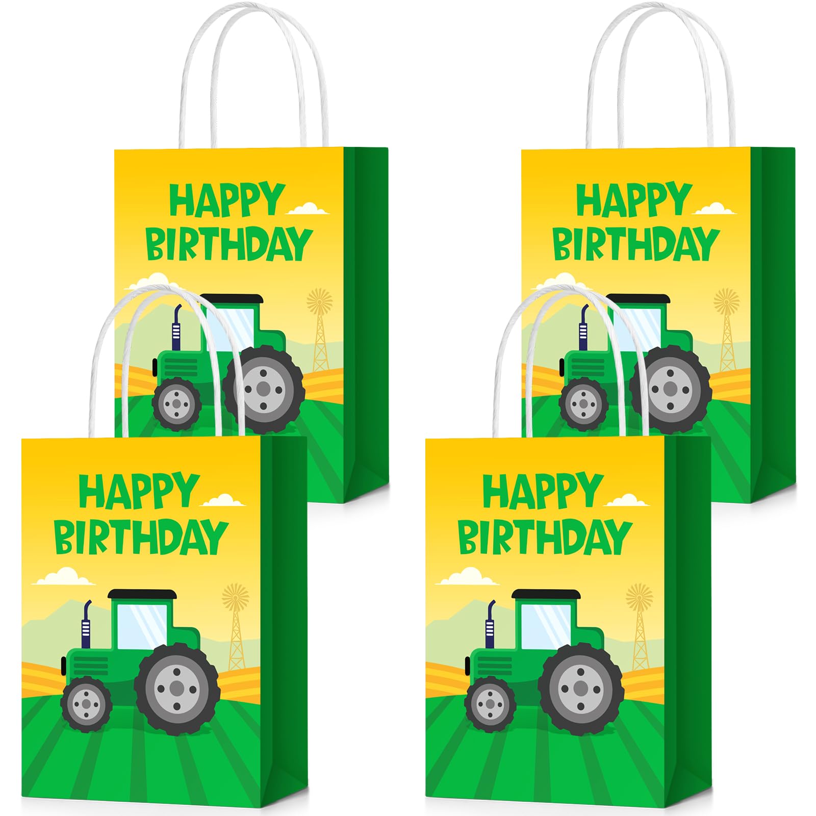 AmazingSpark 12 Pcs Tractor Party Favor Bags with Handles Farm Birthday