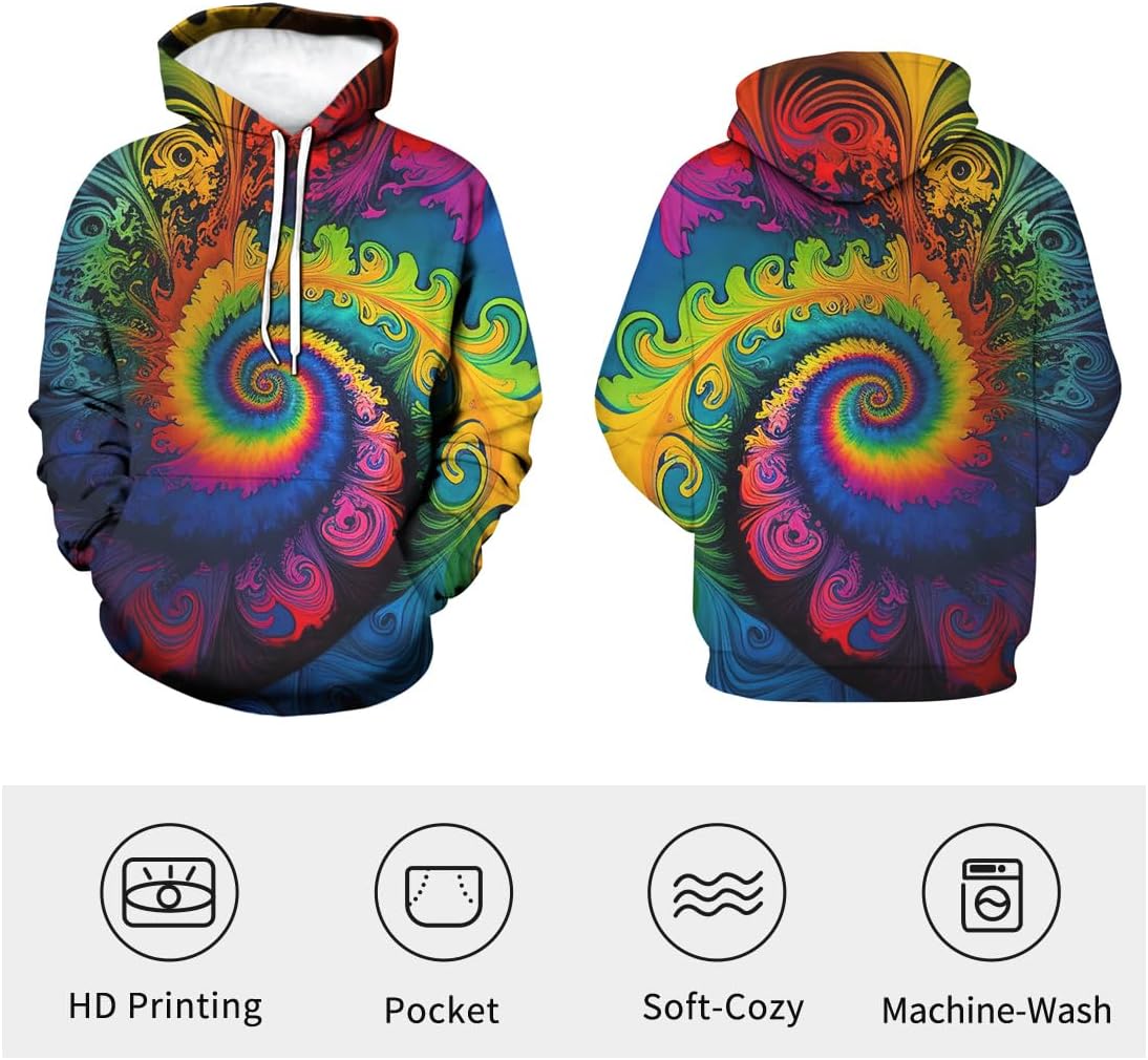 Men's 3D Printing Tie-Dye Hoodie Mysterious Colorful Totem Sweatshirts Pullover - Image 3