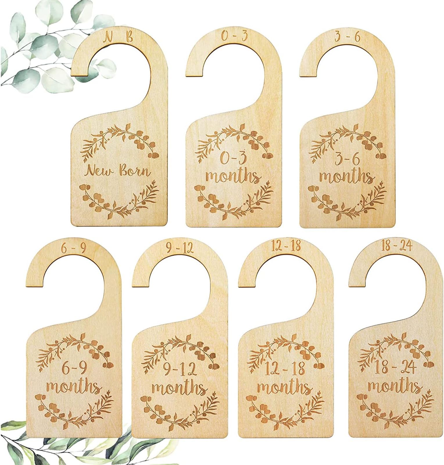 Baby Closet Dividers, 7 Pcs Double-Sided Wooden Baby Closet Organizer from Newborn to 24 Months, Suitable for Home, Nursery Baby Clothes Organizer, Brown