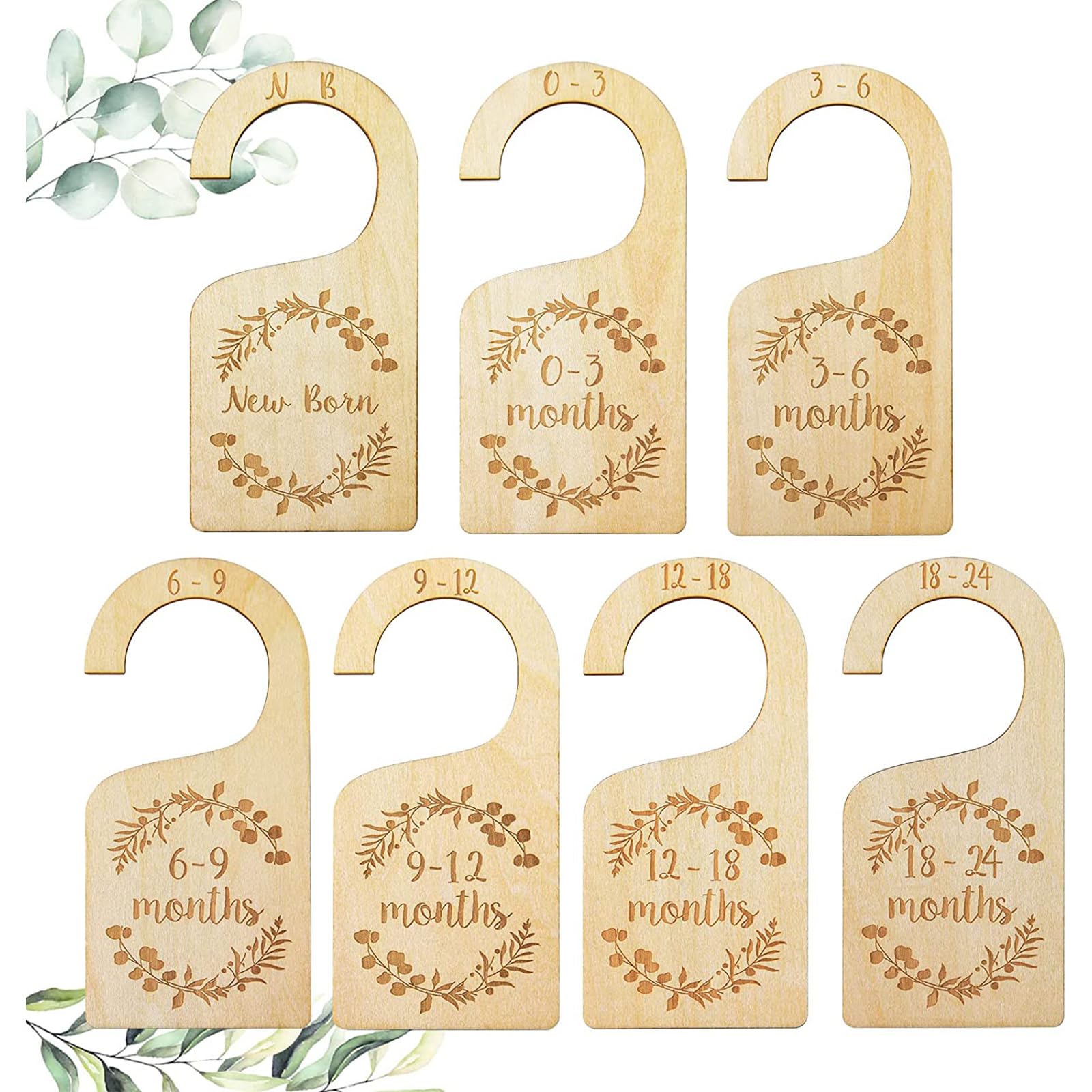 Baby Closet Dividers, 7 Pcs Double-Sided Wooden Baby Closet Organizer from Newborn to 24 Months, Suitable for Home, Nursery Baby Clothes Organizer, Brown