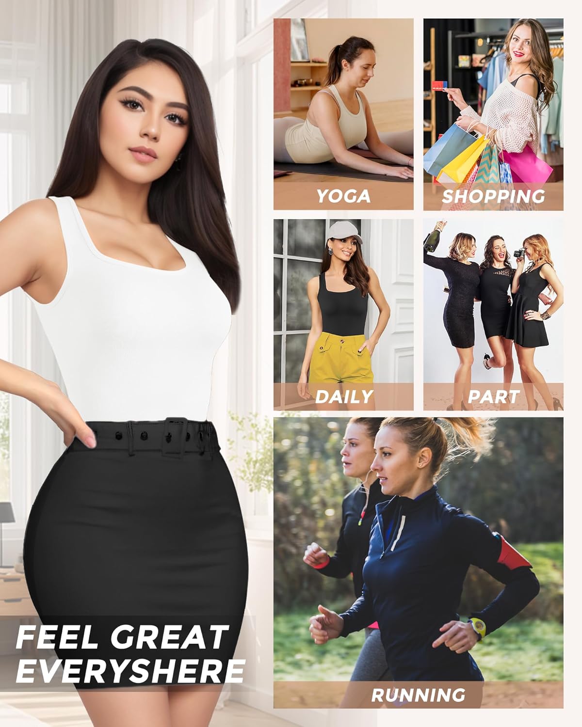 AURUZA 2PCS Women's Shapewear Tummy Control U Neck Camisole Tops for Women Seamless Compression Tank Top Regular Plus Size, M, Black+Black - Image 6