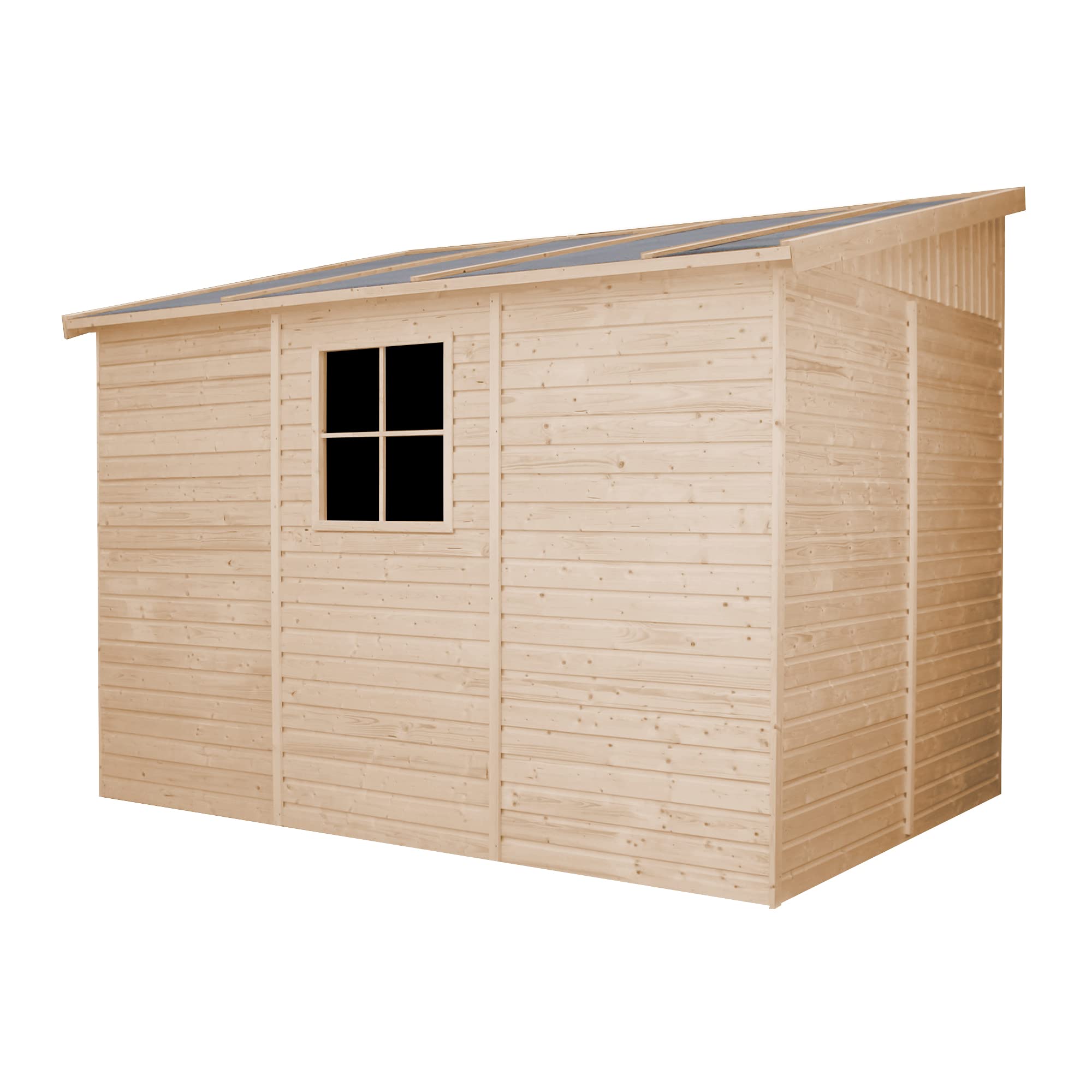 TIMBELA Drewniana szopa ogrodowa - H244x207x298 cm / 6,02 m2 Szopa z naturalnego drewna - Warsztat ogrodowy - Szopa na narzędzia rowerowe M339A+M339G