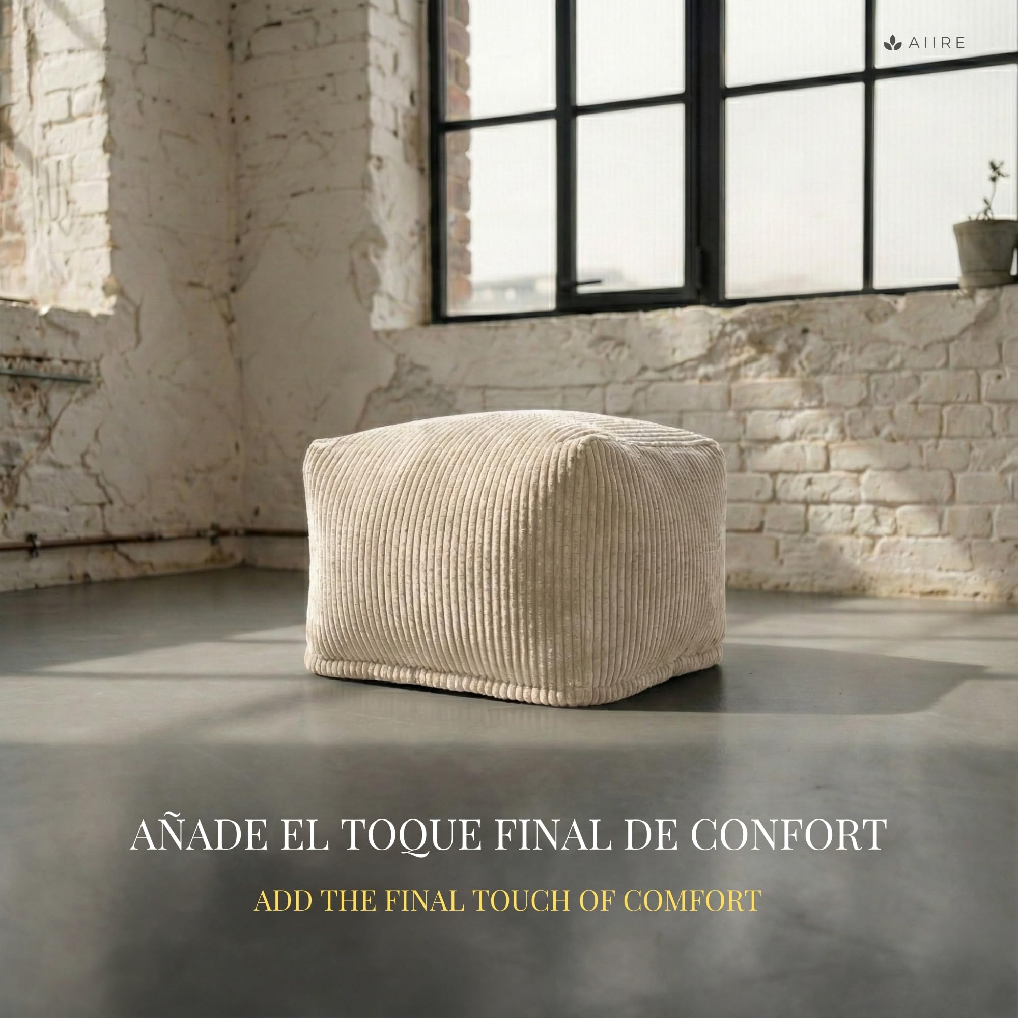 Aiire Sillón Puff con Relleno Incluido - Puf Salon, Dormitorio y Habitación Juvenil Moderno - Funda en Pana Premium Desenfundable y Lavable - Puff Reposapiés Rectangular [50x40x30]