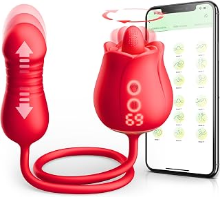 Rose Sex Toy with 9 Tongue Rotation & Vibration Patterns, Dildo Vibrator with 9 Thrusting Patterns, Adult Toys Sex Toys Dildos G Spot Vibrators Couple Sex Toys, Adult Sex Toys & Games