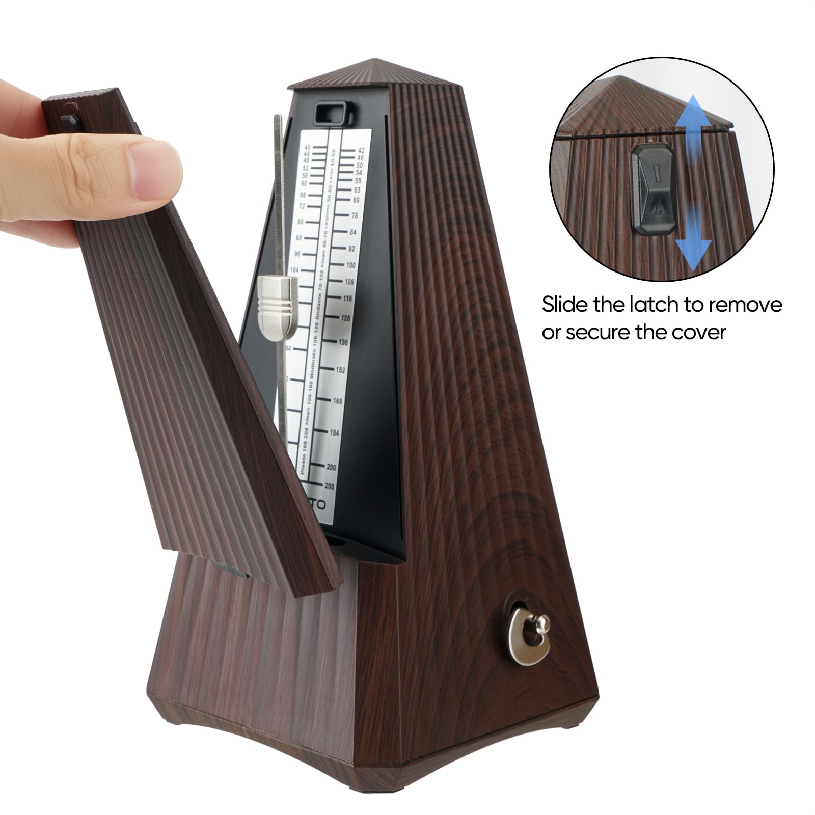 Ueteto Metrónomo para piano, guitarra, batería, práctica de violín, metrónomo mecánico con sonido fuerte para músicos principiantes, intermedios y avanzados (grano de madera)