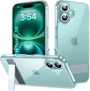 EGOTUDE for iPhone 16 Case | Clear Transparent Polycarbonate Hard Back Soft Bumper Cover with Stand Price In India
