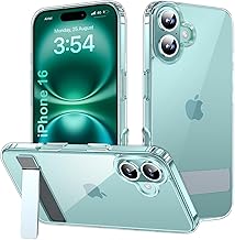 EGOTUDE for iPhone 16 Case | Clear Transparent Polycarbonate Hard Back Soft Bumper Cover with Stand