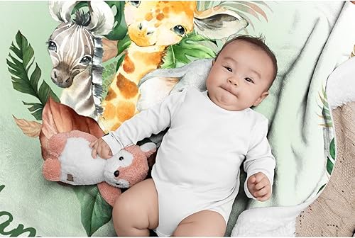 Miniatura 46 de Manta personalizada con diseño de jirafa y elefante, manta de franela suave, acogedora y ligera con nombre para sofá, cama, sofá, regalo, unisex