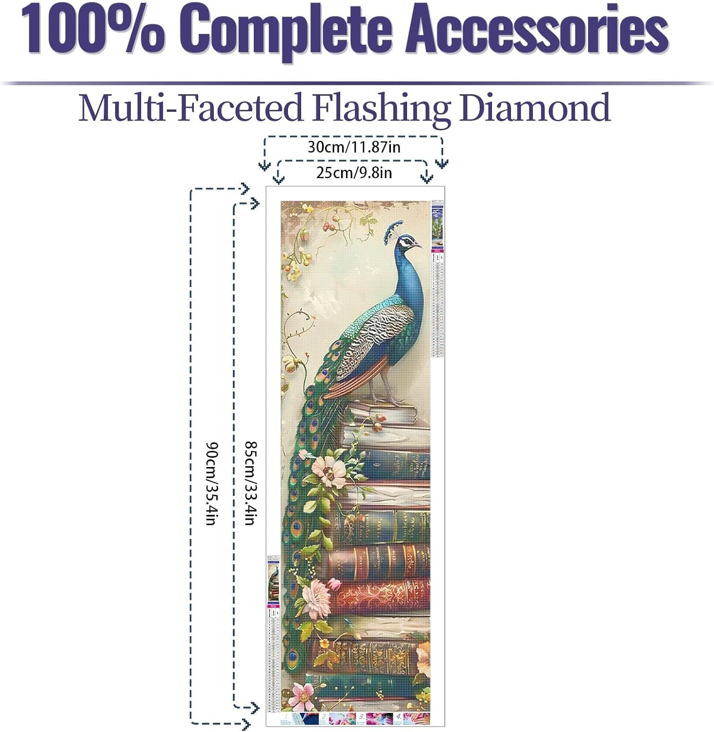 JATOK Large Diamond Art Kits for Adults, Full Round Drill Peacock 5D Diamond Painting Kits for Beginners, DIY Gem Art Crafts Picture for Gift Home Wall Decor, 30x90cm/11.8x35.4inch