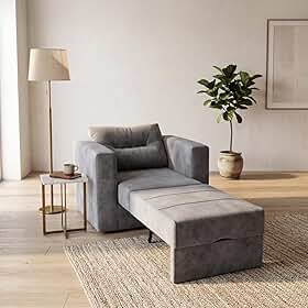 Poltrona Cama Solteiro Retrátil Marissol Veludo Premium Cinza Sofisticado