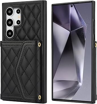 for Samsung Galaxy S24 Ultra Case Wallet with RFID Blocking Card Holder and Crossbody Lanyard Strap, Stylish Flip Wallet Case for Galaxy S24 Ultra 6.8 inch, Black