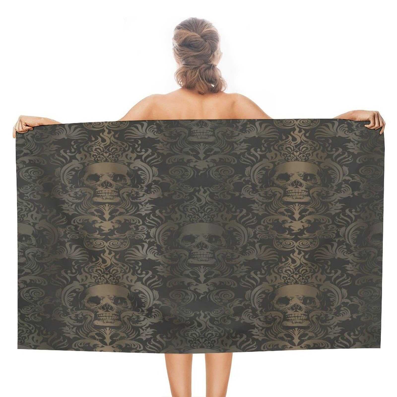 VstaDank Gothic Wallpaper Skull Bath Towel Stylish Double-Faced Pile Travel Towel Soft Absorbent Beach Towel for Pool Swim Sports Camping Adults Gift 51X31 Inch