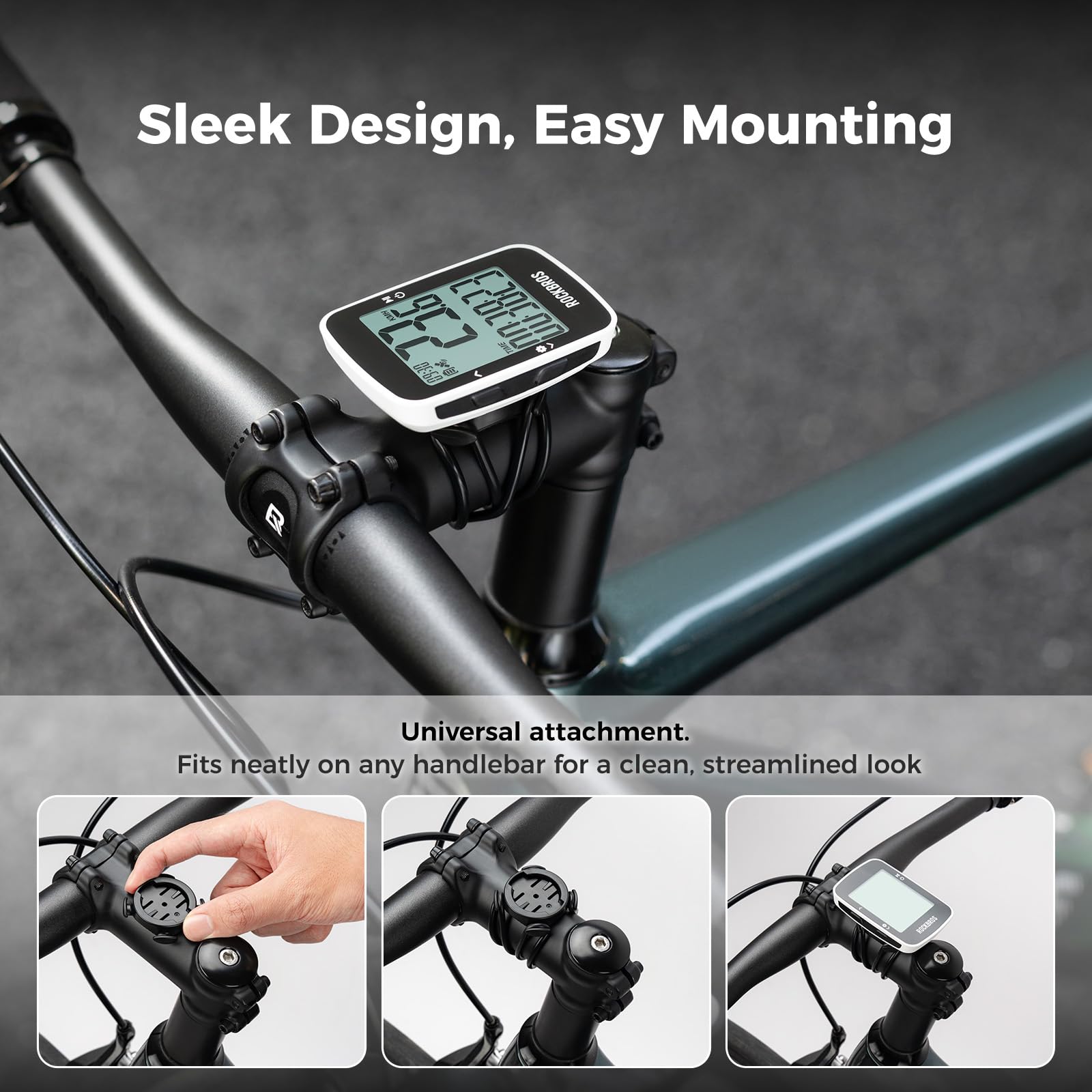 ROCKBROS Wodoodporny komputer rowerowy GPS IPX7, 2,3-calowy wyświetlacz z podświetleniem, bezprzewodowy prędkościomierz Bluetooth i synchronizacja Strava, bateria 600mAh do 18h