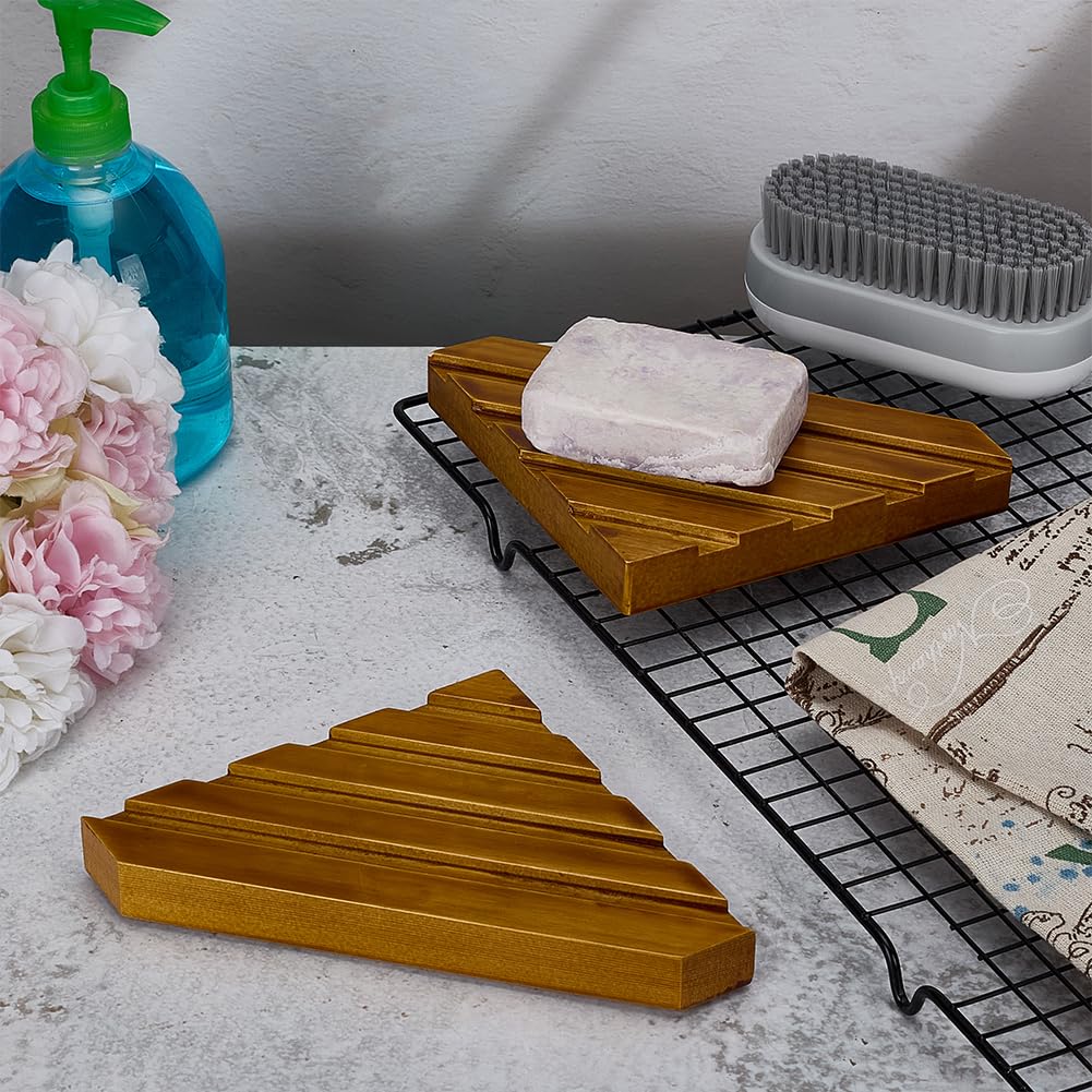 FINGERINSPIRE 2 jaboneras de esquina de madera de 11,6 x 19,75 cm para ducha, 2 cm de grosor, forma triangular, autodrenante, soporte de madera para ducha, baño, cocina, bañera