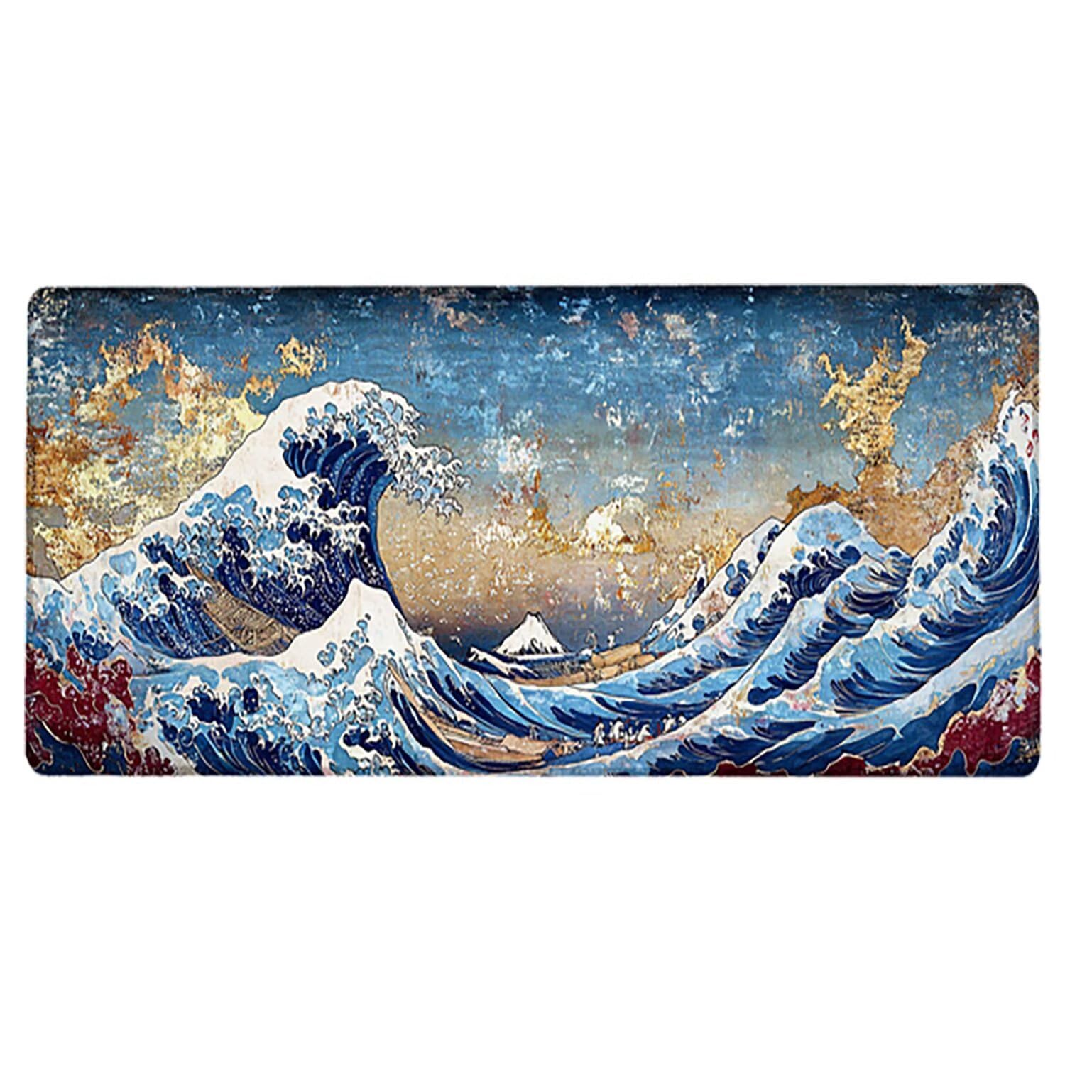 Gamingowa podkładka pod mysz XXL, 1600 x 800 x 3 mm, oceaniczna, antypoślizgowa, XXL, retro, duża, podkładka na biurko, nadaje się do prania, antypoślizgowa gumowa podstawa, szwy na krawędziach, do