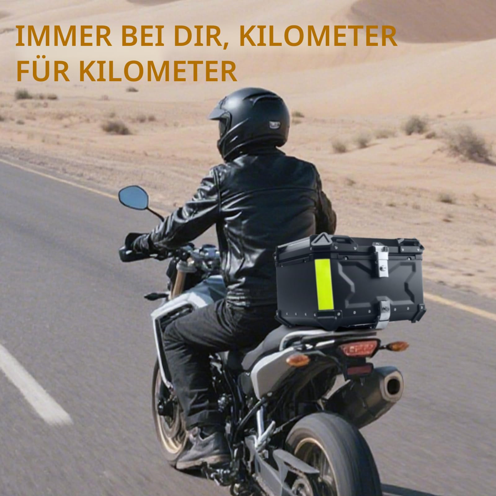 Top Case Moto 65L Universal Aluminium – Wasserdicht IP68, sicherer Heckkoffer, Diebstahlsicherung für 2 Helme, schnelle Demontage für die meisten Motorräder & Roller (schwarz)