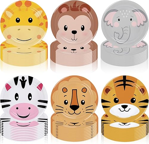 Miniatura 1 de 60 platos de fiesta de cumpleaños de animales de safari, suministros de fiesta de cumpleaños, regalos de animales de safari, cumpleaños, decoración
