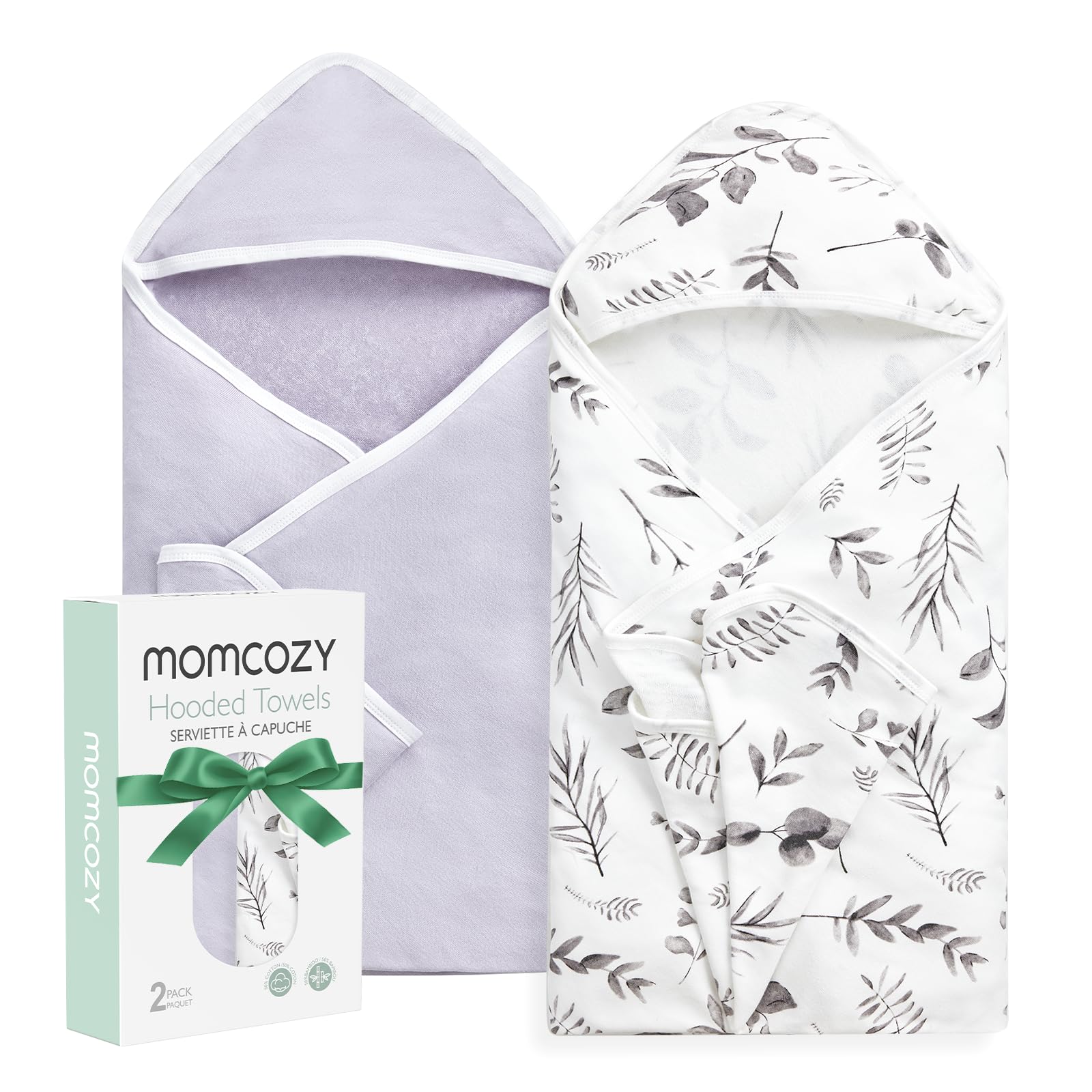 Momcozy Hooded Baby Towel, 2 Pack and Cotton Bath Towel with Hooded, Large 35 X 35 Inch, Baby Towel Set for Boy or Girl,Infant and Kid, Ink Wash