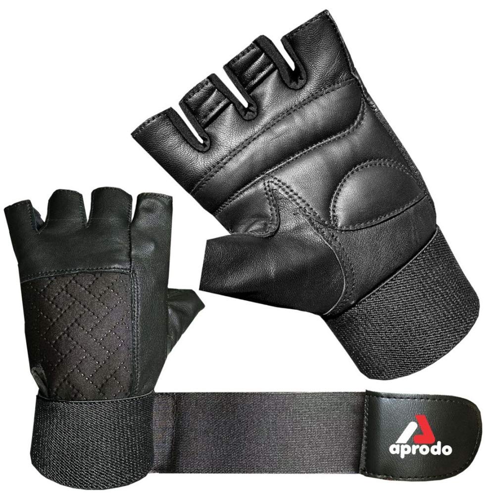 Aprodo Leather Weight Lifting Gloves for Men and Women, with Long Wrist Wrap & Padded Leather Palm (All Black, Large) (B08JGP3PZB) Amazon Price History, Amazon Price Tracker