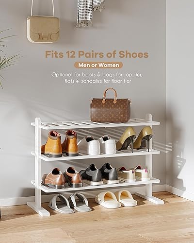 Miniatura 3 de Zapatero blanco, organizador de zapatos de bambú de 3 niveles para armario y entrada, estante de zapatos de madera gruesa para espacios pequeños,