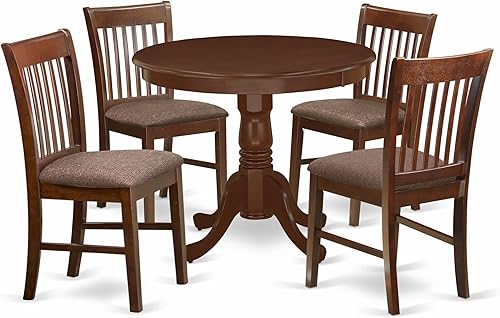 Miniatura 12 de East West Furniture ANNO5-MAH-W - Juego de comedor de 5 piezas que incluye una mesa de comedor redonda con pedestal y 4 sillas de asiento de madera,