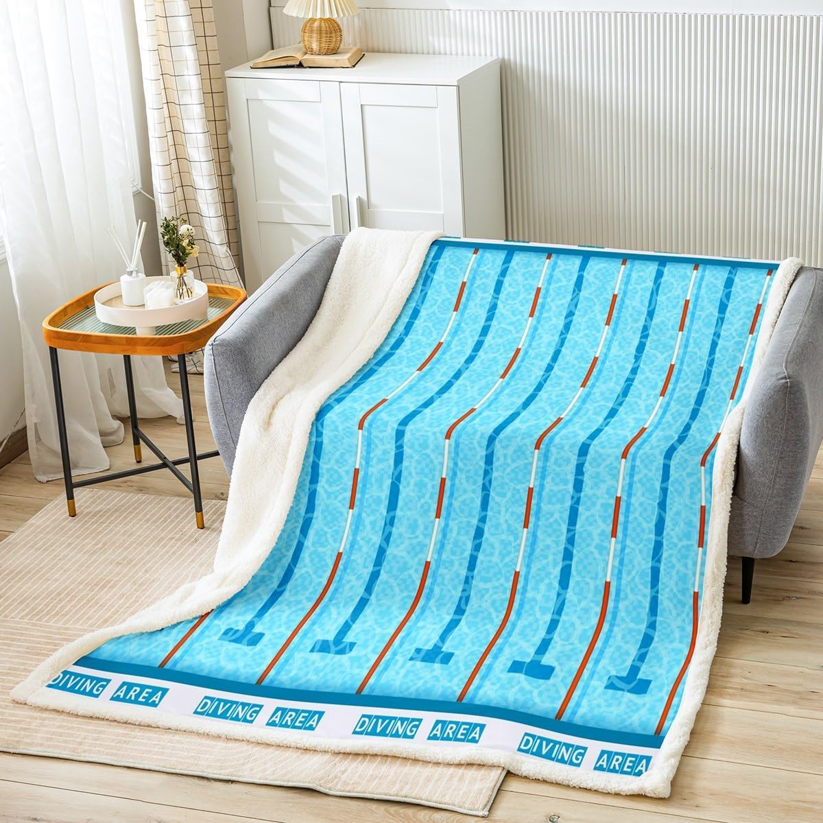Manta polar temática de natación, tamaño gemelos, juegos deportivos de natación, ropa de cama moderna para adolescentes, piscina azul, decoración del hogar para oficina