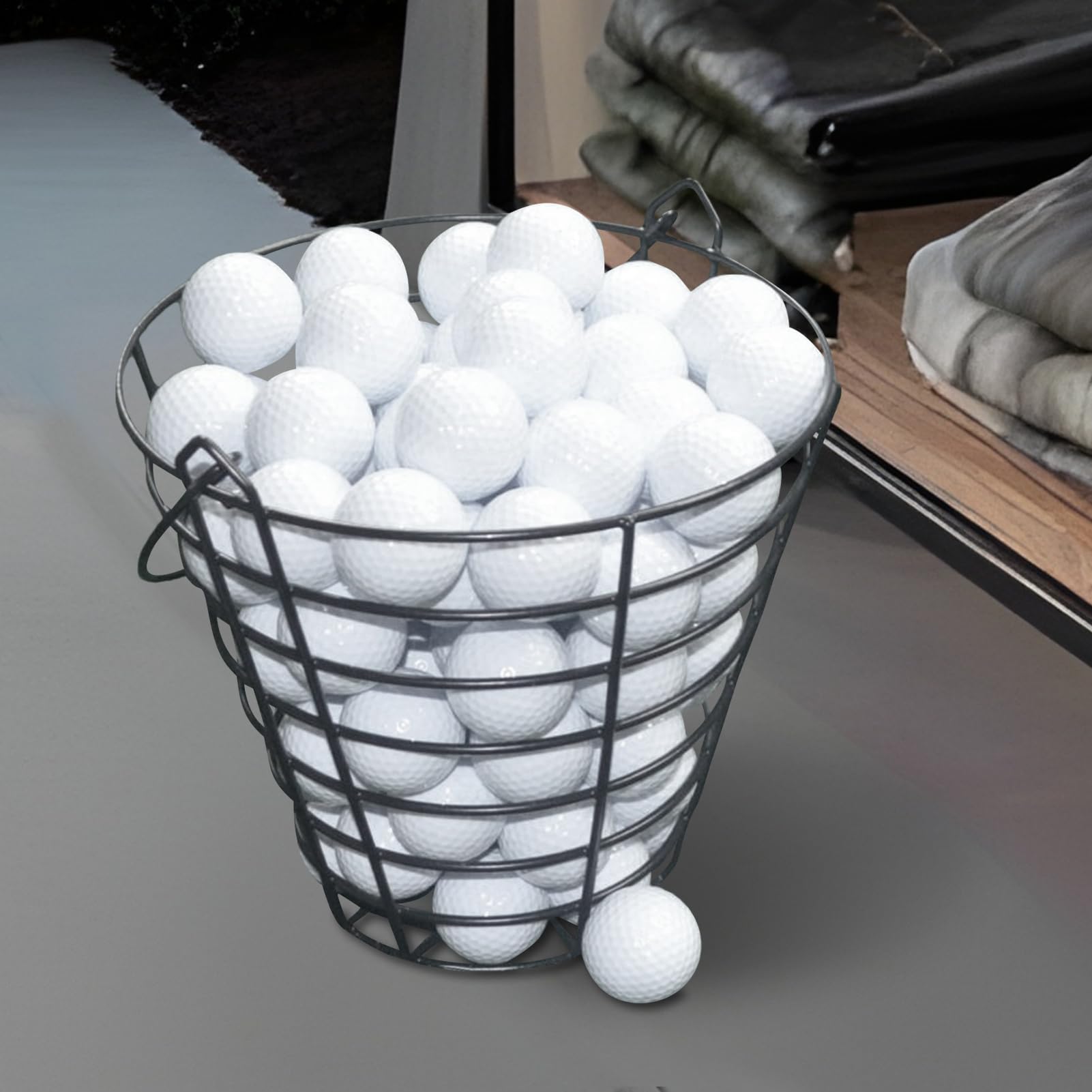 Générique Panier pour Balles De Golf - Seau de Rangement pour 100 Balles de Golf - Grand Conteneur en Fil Métallique avec Poignée pour Père Mari Petit Ami Amis Passionnés De Sport