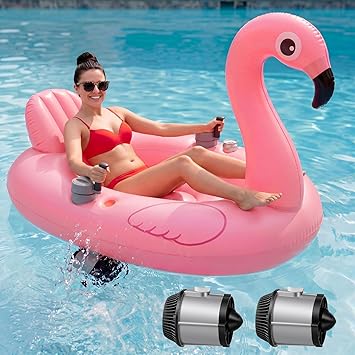 Hungdao Large Inflatable Flamingo Motorized Pool Float for Adults Electric Pool Lounger with Dual Motors,Rechargeable Battery, Cup Holder & Headrest, Strong Speed & Long-Lasting Ride 68"L x 44"W