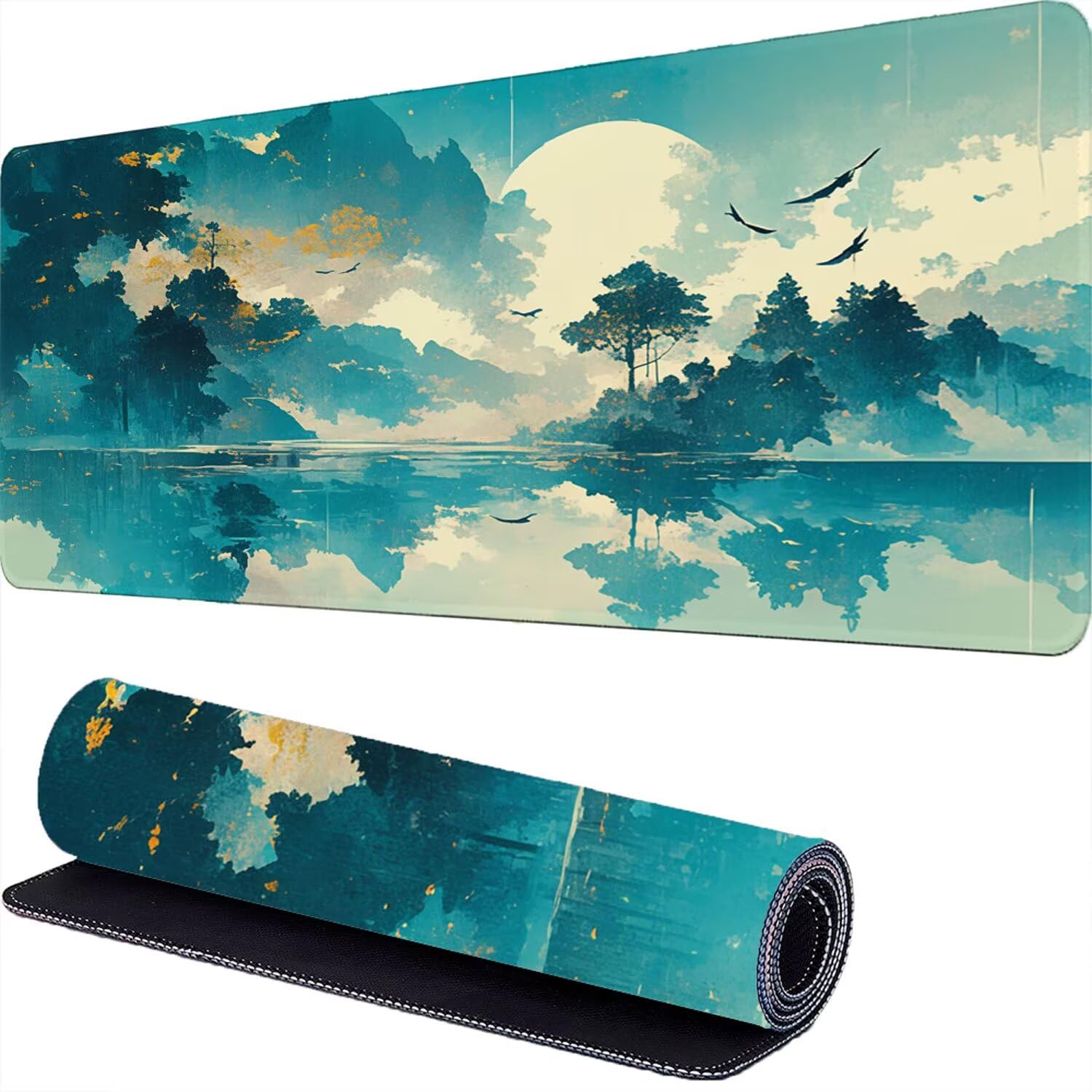 Podkładka pod mysz dla graczy Księżyc 1200 x 600 x 3 mm Podkładka pod mysz górska XXL rozszerzona mata pod mysz z antypoślizgową gumową podstawą, podkładka pod mysz do komputera, komputera, biura