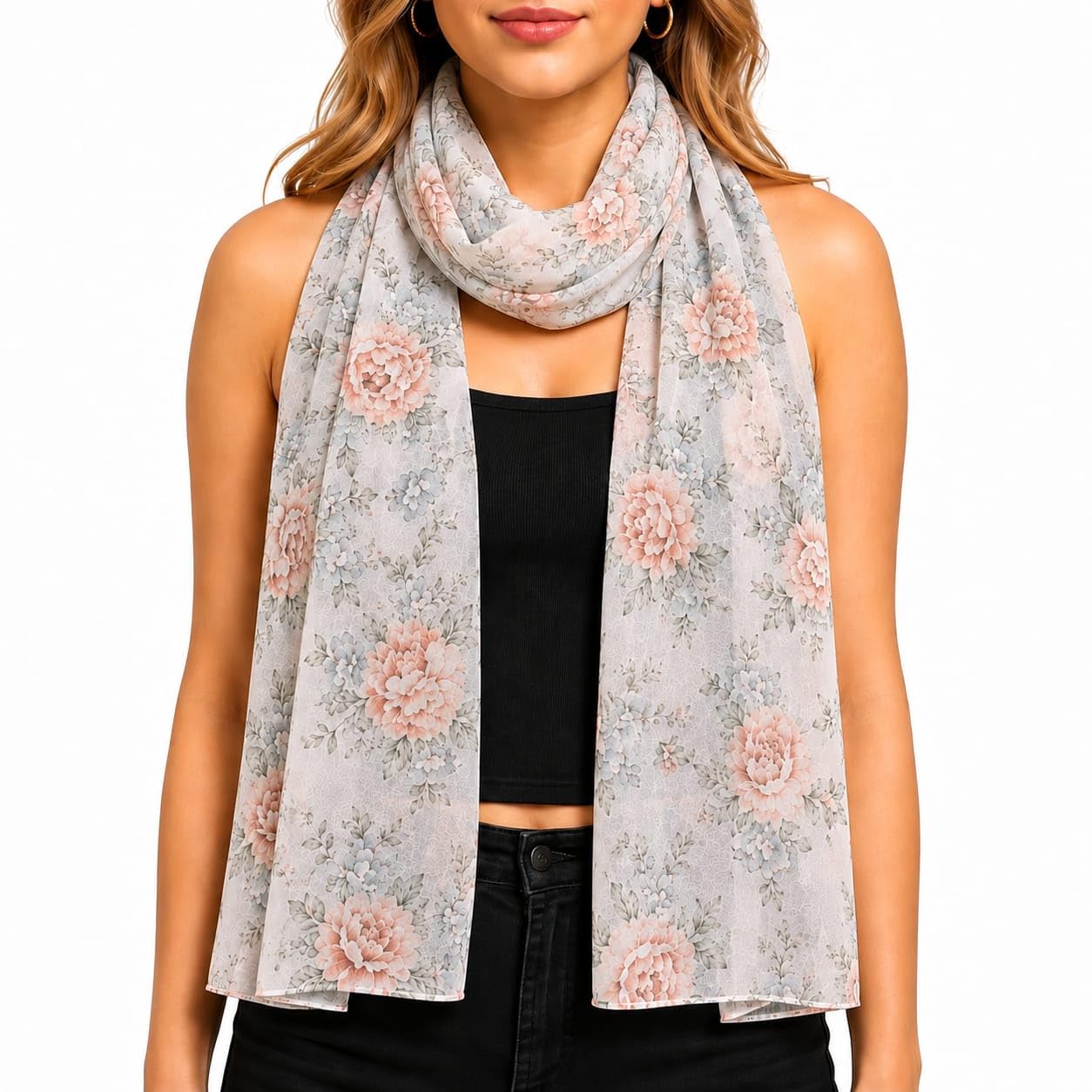 neemzari Floral Chiffon Scarf for Women | Summer Friendly Lightweight Soft Stylish Stole | Daily Wear Printed Fashion Scarf | Breathable All Season Accessory-picture-22