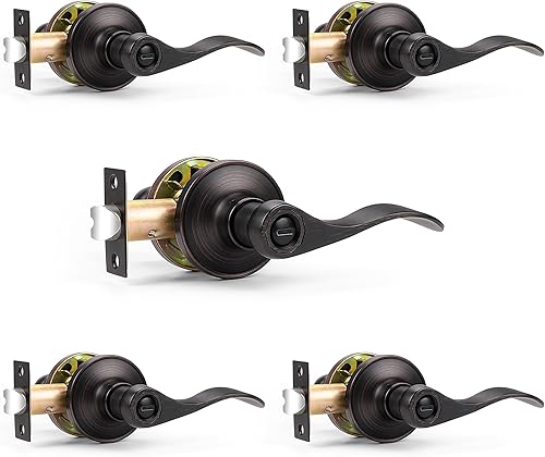 Miniatura 50 de Probrico - Paquete de 10 manillas de privacidad para puerta de dormitorio y baño, estilo ondulado, con palancas de níquel satinado.