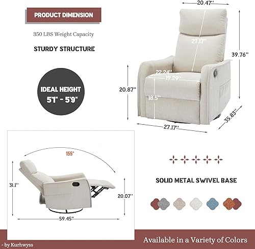 Miniatura 2 de Mecedora reclinable con calor y masaje, balancín giratorio de 360 con respaldo reclinable y reposapiés, mecedoras modernas para habitación de bebé